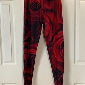 Red Rose Print Yoga Leggings Women's One Size‎ Casual Stretchy Pants